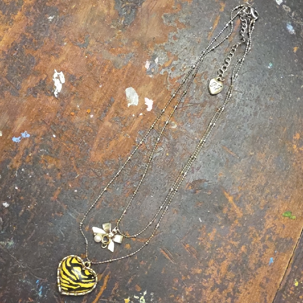 Betsy Johnson Yellow and Black Heart Zebra Print Necklace